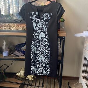Connected Apparel Black Dress with Silver Floral Design